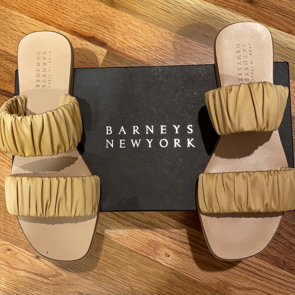 New, Barney’s New York gold sandals size 38 or 8
